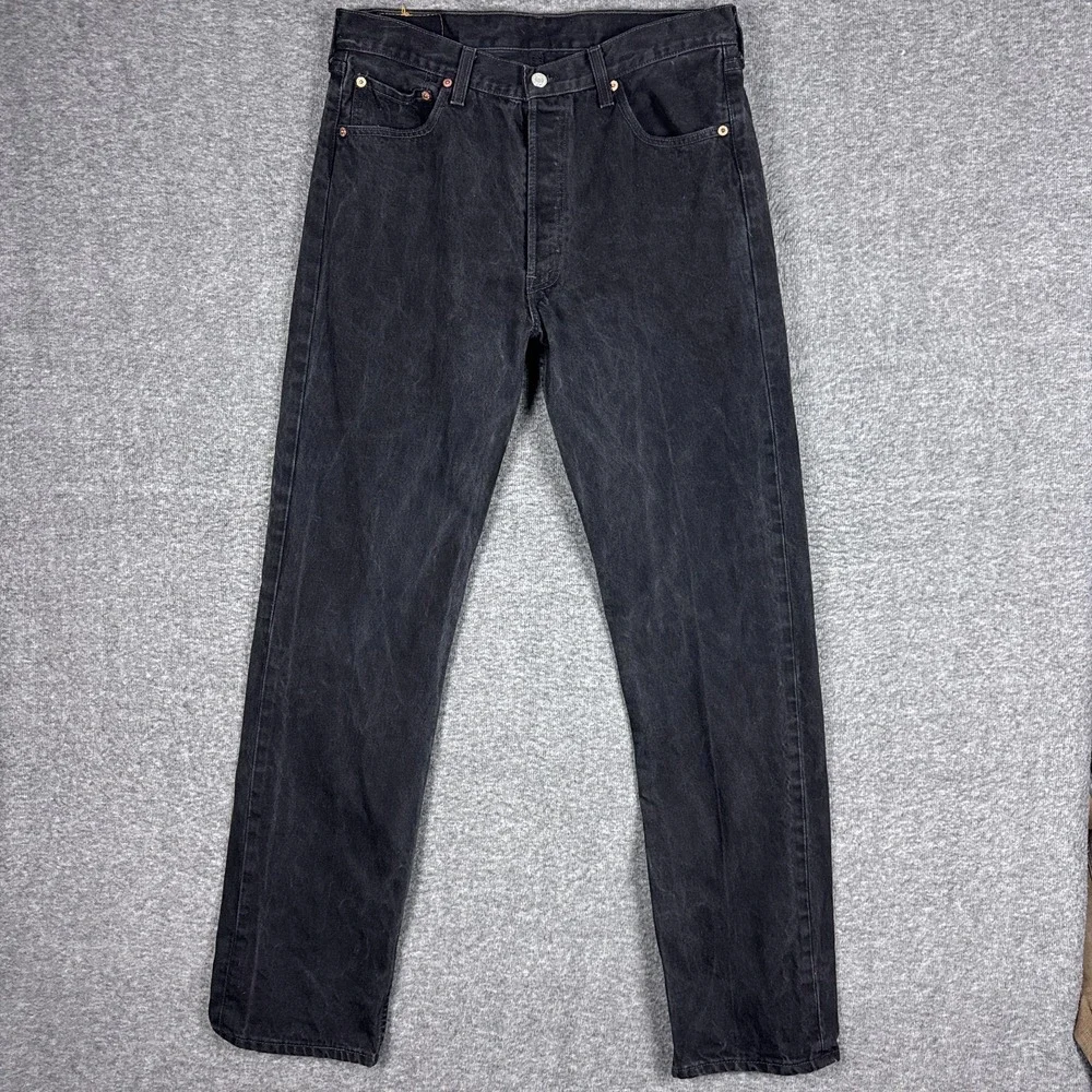 Vintage Levis 501 Jeans Mens 34x34 Black Denim Straight Leg Button Fly USA‎ 90s